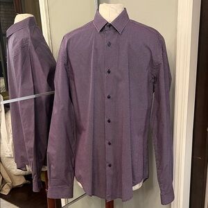 Zara Purple slim fit Micro-Pattern Long Sleeve Dress Shirt